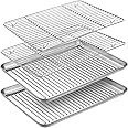 Baking Tray with Cooling Rack Set [2 Sheets + 2 Racks], Stainless Steel Non Stick Baking Sheet, Checkered Baking Sheet for Bread/Meat Cooking, Easy Clean, Dishwasher Safe (12 x 10 x 1 inch)