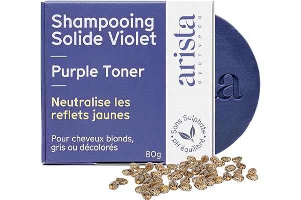 Arista Shampoing Violet Solide | Huile de Ricin & Poudre d'Amla | Sans Sulfate | Dejaunisseur Cheveux Blond | Anti Jaunissement | Pour Cheveux Colorés