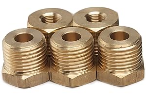 LTWFITTING Brass Pipe 1/2-Inch Male BSPT x 1/4-Inch Female BSPP Hex Bushing Reducer Fittings Fit for Steampunk Sconce, Water Temp Sensor (Pack of 5)