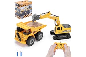 CMJ RC CARS Digger + Dumper RC Set, Twin Pack Remote Control Excavator & Dump Truck, 1:24 Scale, 11 Channels, 2.4GHz, Batteries Included.