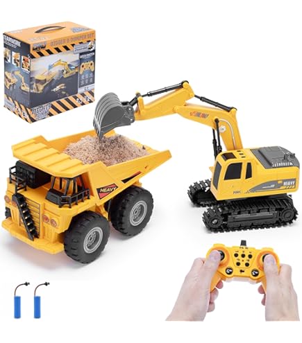 Daioller Excavateur de Construction - Jouet télécommandé pour Enfants 3 , RC Excavator Hydraulique avec Recharge/60 Min de Temps de Jeu/Tourne à
