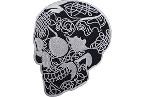 ELLU Black Skull Patch Embroidered Iron Sew On Motorcycle Jacket Bag Rockabilly Badge