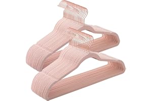SONGMICS Juego de 50 Perchas Aterciopeladas, 41,5 cm de Largo, Finas, Gran Capacidad de Carga, con Ganchos Giratorios de 360°, para Camisas de Abrigo Completas, Rosa y Oro Rosa CRF026P02