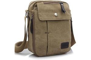 WSLCN Bolso bandolera de lona para hombre, estilo retro, pequeño, estilo casual, Khaki, S, Bolso de mensajero