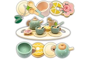 KiddiRedi® Afternoon Tea Set – 13-Piece Wooden Pretend Play Set for Kids – Includes Teapot, Cups, Biscuits & Accessories – Non-Toxic, Eco-Friendly, and Perfectly Sized for Little Hands