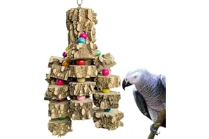 PINVNBY Grandes loros Juguetes de madera natural para masticar pájaros Bloques de juguete de desgarro de la jaula de mordedura accesorios decorativos para guacamayos gris africano cacatúas
