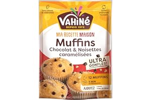 VAHINÉ - Préparation pour Muffins chocolat & noisettes caramélisées, Préparation pour muffins aux pépites de chocolat noir et aux noisettes hachées sucrées 330 g