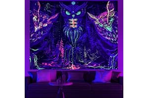 LLGWGL Arazzo Da Parete Grande - Arazzi natalizio Psichedelico Luce Nera - UV Colorato Trippy Gotico Estetico Arazzo Utilizzato in Camera Da Letto Soggiorno （Tre gufi，150×200cm）