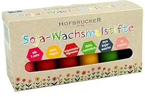 ‎HOFBRUCKER Hofbrucker 12 bunte Wachsmalstifte, Kinder & Baby-Buntstifte aus 100% natürlichem Sojawachs, Vegan & Ungiftig, ab 1 Jahr, Organische Pigmente ohne unnötige Zusatzstoffe (12 Sojastifte)