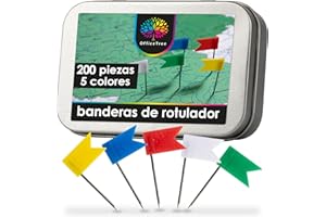 OfficeTree 200x Banderas Marcadoras - 5 Colores - Marcación Visión General de Mapas del Mundo y Mapas de Tablero - Accesorios de Marcación para Mapas Murales para Chinchetas