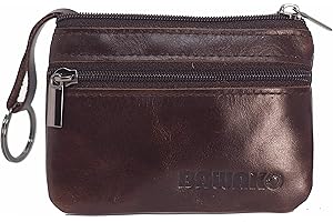 BAWAKO Porte-monnaie en cuir véritable, petite pièce de monnaie pour homme et femme, avec deux compartiments, fermeture éclair, porte-clés, mini porte-monnaie, S, marron, s