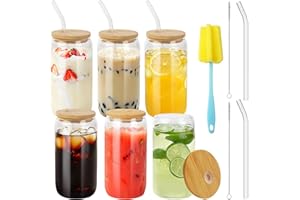 LCXCXY Lot de 6 verre avec paille, 500 ml de verre avec couvercle et paille, peuvent être utilisés comme gobelet à boire, tasse à cola, bubble tea, tasse à cocktail, tasse à café, smoothie