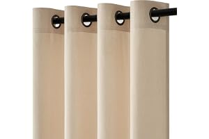 Topfinel Beige Vardagsrumsgardiner, Linnelook Boho Halvtransparenta Ljusfiltrerande Voilegardiner med Öljetter, 140x235cm, Fö