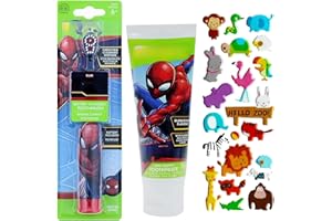 Spiderman Battery Operated Kids Electric Toothbrush (Colour May Vary) Plus Spiderman Bubblegum Toothpaste. A Hadco Bundle with Our Puffy Sticker Sheet. Great Stocking Filler/Xmas Gift