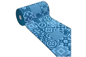 emmevi Tappeto Cucina 3D Passatoia Antiscivolo Lavabile Piastrella Maiolica Mod.CLELIA Dis.G 57X230 BLU