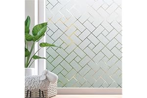 ‎ZINDOO Zindoo Fensterfolie Geometrie Milchglasfolie Sichtschutz Sichtschutzfolie Ohne Kleber Gute Privatsphäre Schutz für Badezimmer, Umkleide und Konferenzräume 44.5 x 200CM