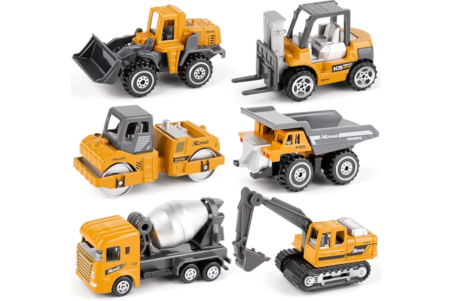 Dreamon Kid Diecast Metal Cars Engineering Vehicles Set,Construction Toys for Boys 3 Year Olds Sand Pit Play (6pcs Set)