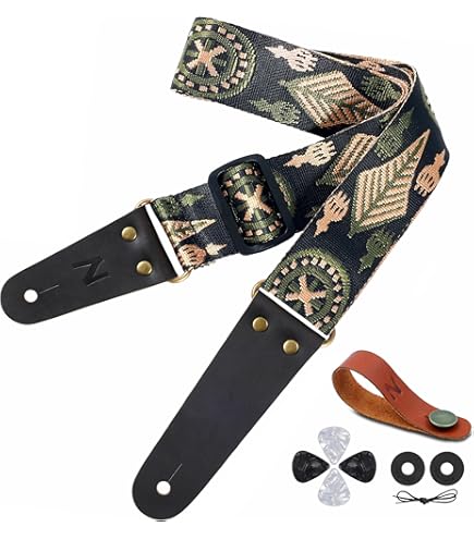 Nefelibata Gitaarband met plectrumzak, hoofd koeienhuid lederen uiteinden gitaarriemen voor basgitaar, elektrische en akoestische gitaar, geleverd met gratis riemknop, 1 paar riemsloten en 4