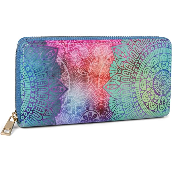 StyleBREAKER Damen Geldbörse Mit Boho Ornament Muster | Mandala Stil, Reißverschluss | Ca. 19 X 10 Cm | Blau-orange-weiß