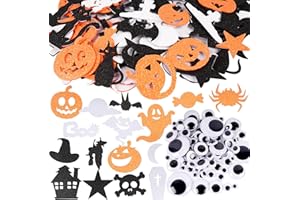 FLOFIA 146pcs Pegatinas EVA de Espuma Brillante Halloween 3 Colores Kit 100pcs Ojos Plásticos Móviles Adhesivos Wiggle Tamaños Variados para Manualidad Muñecas DIY Decoración Halloween