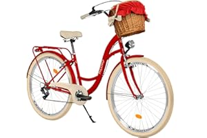 ‎MILORD Damenfahrrad Citybike Komfort Mit Weidenkorb Hollandrad Vintage Fahrrad, 26, 28 Zoll, 7-Gang