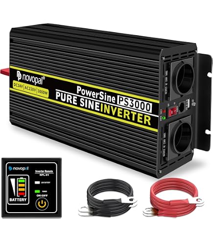 Novopal Inverter A Onda Sinusoidale Pura 2000W - 24V A 230V - Display LCD, Telecomando, Doppia Presa E USB - Per Camper, Barca, Casa - 2