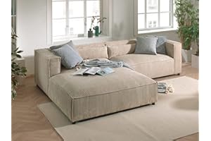Lisa Design - ELA – 4-Sitzer-Sofa mit Ecke Links – aus Cordsamt – zeitgenössischer Stil - Beige