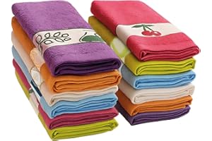 briebe Home 6 Paños de Cocina Rizo 100% Algodón, 50X50cms, Hecho en Portugal, Multicolor Dibujo Bordado, Juego de Trapos Suaves