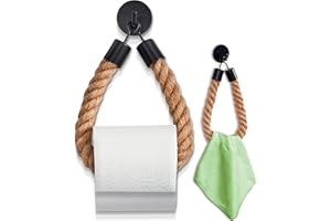 HENNEZ Toilet Roll Holder Wall Mounted - Natural Handmade No Drill Self Adhesive Toilet Roll Holder with rope - Wooden Toilet Roll Holders - Towel Holder Wooden Bathroom Accessories - Loo Roll Holder