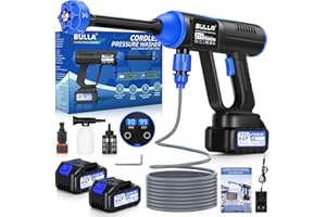 BULLA Hidrolimpiadora Bateria, Pistola de Agua a Presión con Boquilla 6 en 1, Press & Clean Pistola Lavado con 2 Baterías de 4,0 Ah, Pistola hidrolimpiadora para la Limpieza de Coches, Suelos y Jardines