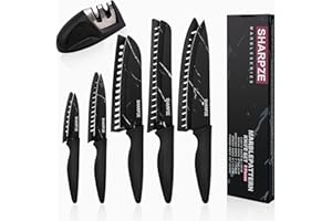 SHARPZE Kitchen Knife Set of 6 | Ultra Sharp Stainless Steel Blade | Kitchen Knives Set with Sharpener & Knives Sheath | Chef's Kitchen Knife Set