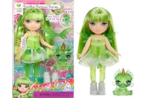 Rainbow High Littles Rainbow Fantasy Fairies & Pet - Emerald, Green - 14cm Posable Small Doll & Fantasy Dragon Pet with Interchangeable Fairy Wings, Cute Present for Children 4+