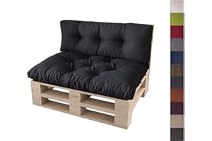 sunnypillow Palettenkissen Auflage Set für Europaletten Indoor und Outdoor Palettenpolster Palettensofa Kissen mit schöner Steppung viele Größen Set:Sitzkissen 120x80 + Rückenkissen 120x40, Schwarz
