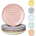 KitchenTour Ceramic Dinner Plates - 8 Inch Dessert Pizza Pasta Salad Plate Set - Dishwasher and Microwave Safe - Set of 6, Vintage