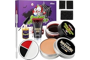 Halloween Make UP Set SFX Zombie Vampire Clown Makeup, Afflano Joker Skeleton Costume Fantasy Party Stage Special Effects SFX Makeup Set, Face Body Paint Wound Scar Wax Fake Blood Spatula Tool 9 Kit