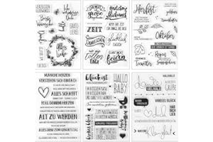 ‎FOLANVOFF Silikonstempel Sprüche Deutsch Set,6 Blätter Geburtstag Stempel,Clear Stamps Glückwünsche,Blumen Clearstamp Set für DIY Bullet Journal Scrapbooking Fotoalbum Stempelset