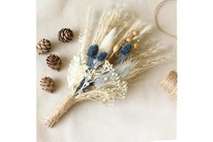 Dried Flower Bouquet,Mini Natural Corsage with Real Dried Gypsophila and Pampas DWUENT Handmade Boho Wedding Corsage,Bridesmaid Gift,Party Decoration in Cream & Beige (B)