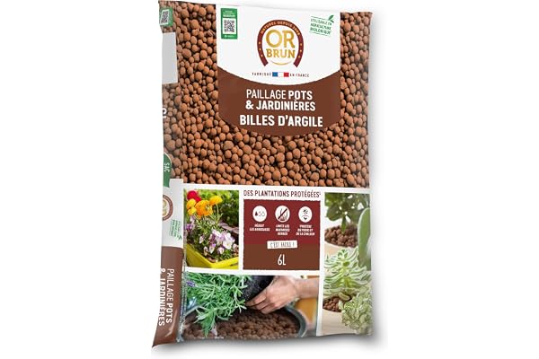 OR BRUN Billes D'argile - 6L - Favorise le Drainage & L'Humidité - Utilisable En Agriculture Biologique OBRPARG6U