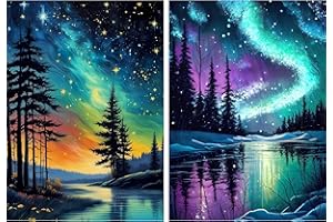 Hongyrjy 2 Pack Aurore Kits de Peinture au Numéro-Paysage Peinture Numero D'art Adulte,Paint by Numbers Kis,Peinture Numero Adulte Débutants Avec Pinceau Pigment Acrylique 30x40cm