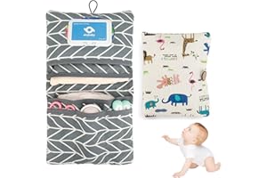 Bibykivn Premium Windeltasche, Windeltasche mit Wickelunterlage für Unterwegs, Windeletui mit Extra Viel Platz, Kompakte Wickeltasche für Unterwegs Mamas Windeln Creme Tücher Baby Organize (Tier)