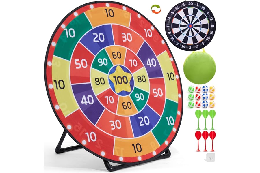 Cheerful Children Toys Jumbo Kids Dart Board XL or XXL, Dart Board Set for Kids - Reversible Design, Sturdy Stand, 12 Sticky Balls & 6 Darts, Indoor/Outdoor Games Ages 3-8