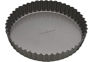 MASTER CLASS MasterClass - Plat à tarte et à quiche antiadhésif avec PTFE, PFOA et BPA non collant, robuste en acier au carbone cannelé d'une épaisseur de 1 mm, rond 25 cm (10"), gris