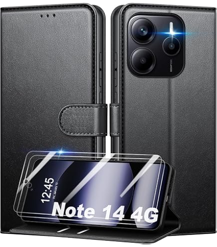 SineOrdo Cover Libro Portafoglio Per Xiaomi Redmi Note 14 4G - Pelle Sintetica Nera Con Supporto E Slot Carte