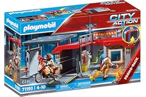 PLAYMOBIL 71193 Caserne de pompiers transportable- - Les pompiers -