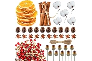 FOX·BUNNY 267 Stück Weihnachtskranz Deko, Adventskranz Selber Basteln, Weihnachtsdeko mit Tannenzapfen, Zimtstangen, Getrocknete Orangenscheiben, Sternanis, Getrocknete Baumwolle