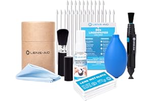 LENS-AID Zestaw do czyszczenia aparatu i obiektywu 8 w 1 (płyn do czyszczenia, gruszka, pędzelek, pióro do obiektywów, ściereczka z mikrofibry, UVM) DSLR Lens-Aid upominek dla fotografa