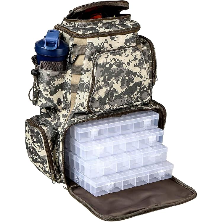 Sac à Dos Pêche Avec 4 Boîtes - Compartiments étanches, Rangement Organisé Pour Appâts Et Matériel
