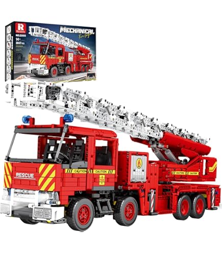 Mould King 19017 Technique télécommandée Camion de pompier, briques de serrage, pompiers pneumatiques, camion de sauvetage, pour garçons et adultes (1653 pièces