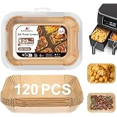 KitchenBoss Air Fryer Paper: 120 Pieces Rectangular Parchment Paper Air Fryer 22 x 14 cm, Disposable Non-stick Air Fryer Baki