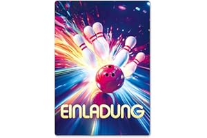 ‎BERILUDESIGN beriluDesign Bowling Einladungskarten (12er Set) zum Kindergeburtstag Kegeln Kinder Geburtstag-Einladungen Karten Feier Party Jungen Mädchen (Bowling Bunt)